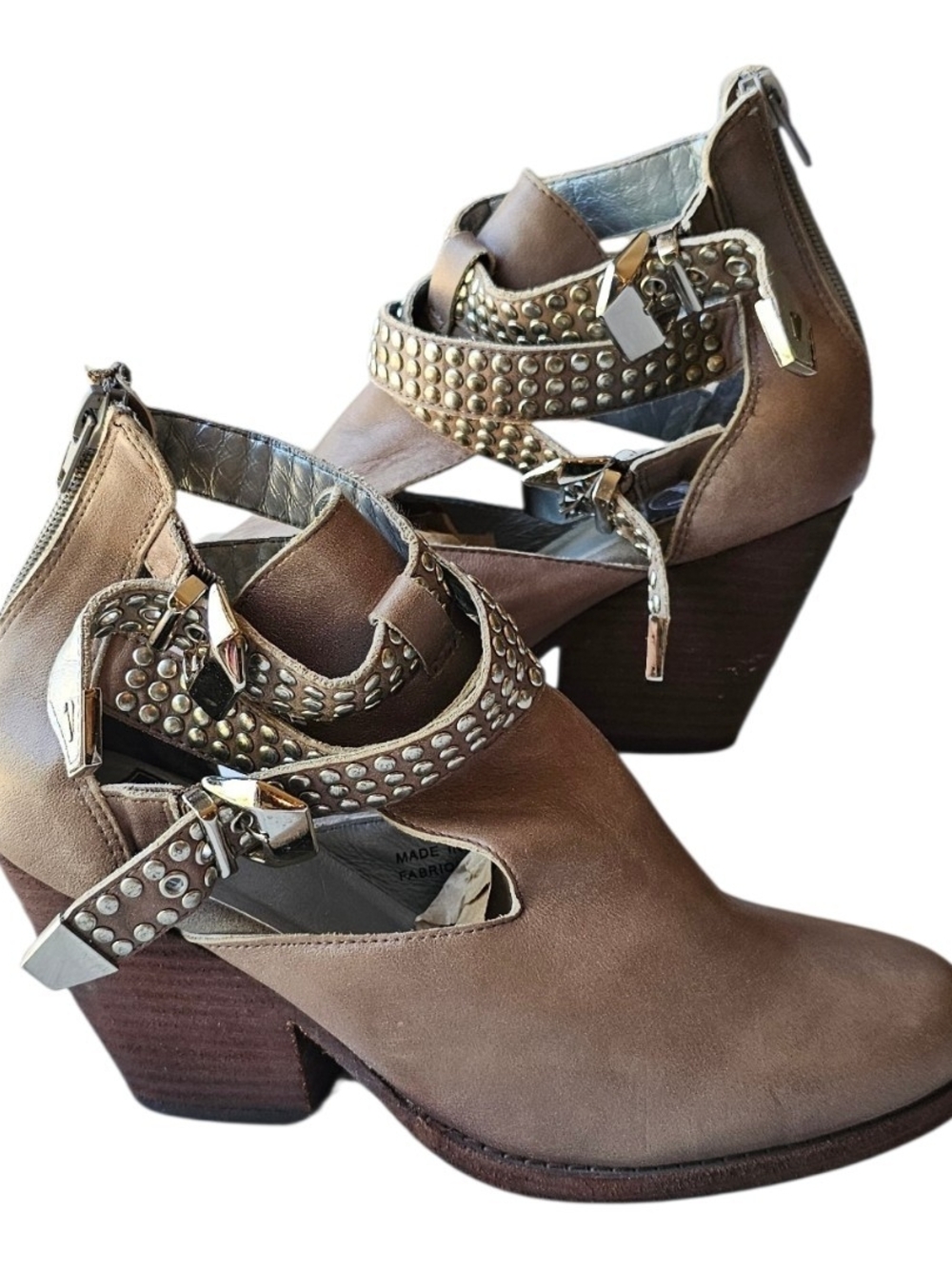 Vintage By Jeffrey Campbell Studded Strap Leather Booties Moto Ankle Boot